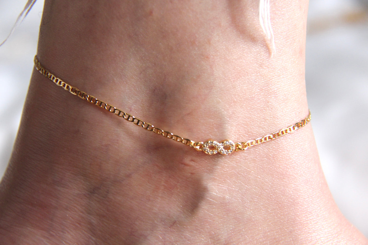 Zircon Infinity Anklet- 10"