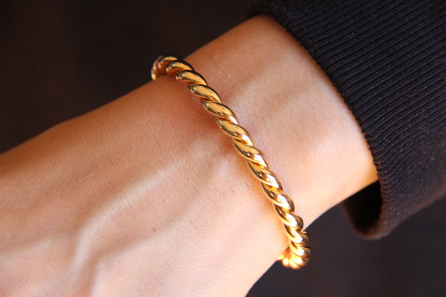 Twisted Open Bangle- Gold Fillled