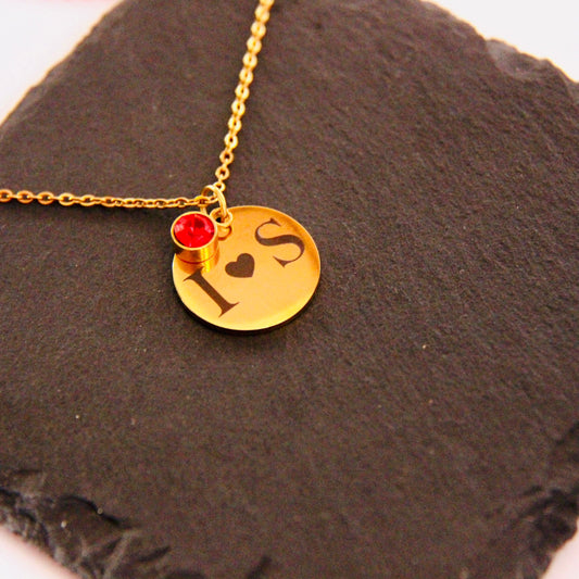 Initial Necklace with Birth Stone