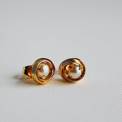 Gold Filled pearl studs earring front view