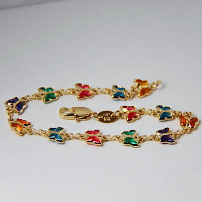 butterfly crystal bracelet in gold filled in muticolor front look